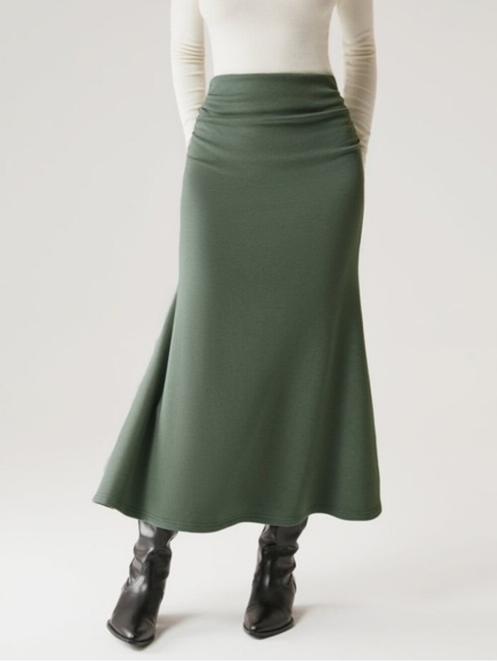 OGL Move Mermaid Maxi Skirt Olive Womens Med Knit Jersey Everyday Stretch XS